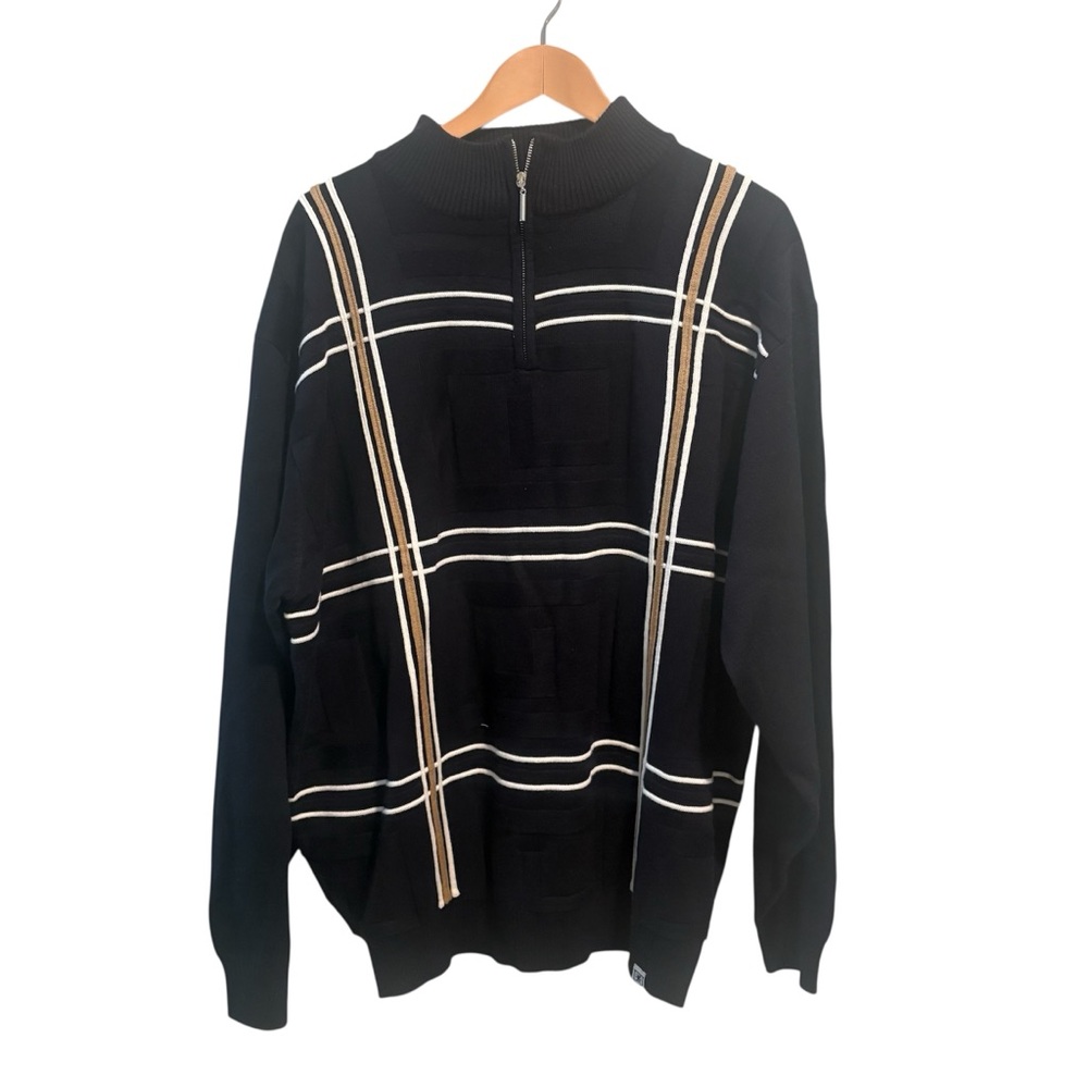 Vtg Stacy Adams 1/4 Zip Knit Sweater 3X Geometric Mock Neck 90s Y2K Urban Cosby